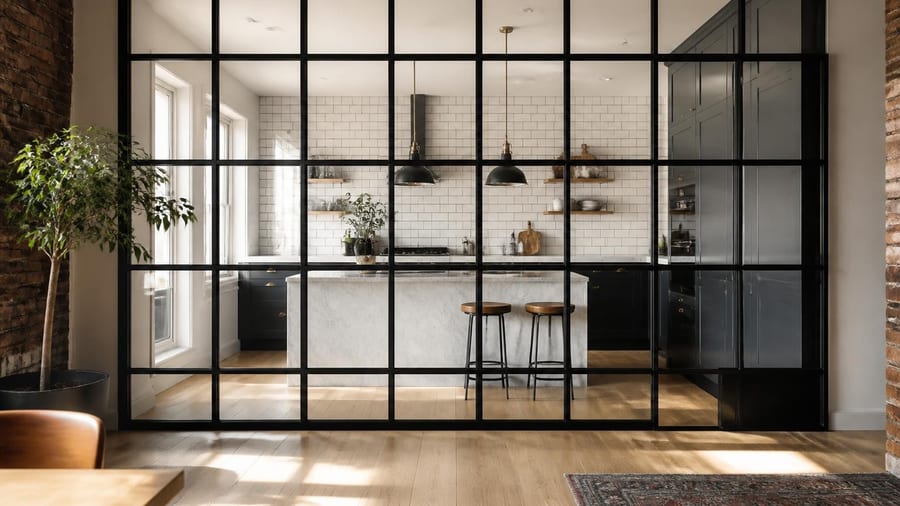 Après : une verrière à petits carreaux côté cuisine