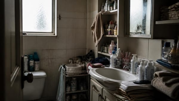 Avant : une salle de bains trop encombrée et peu attirante