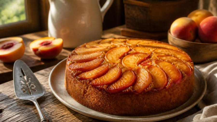Gâteau ultra-moelleux aux pêches caramélisées : la recette à dévorer pour le goûter