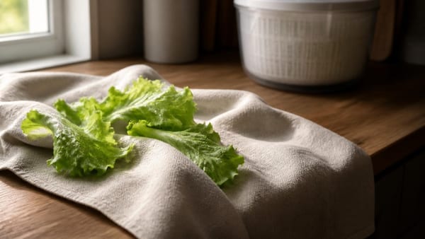Le torchon en lin détrône l'essoreuse à salade encombrante. Cette alternative simple, économique et zéro déchet redon…