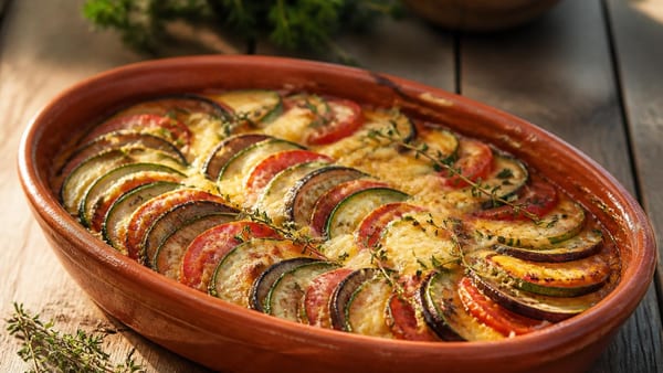 Un appareil œuf-tomate et une touche fromagère transforment ce classique méditerranéen en gratin onctueux irrésistible.
